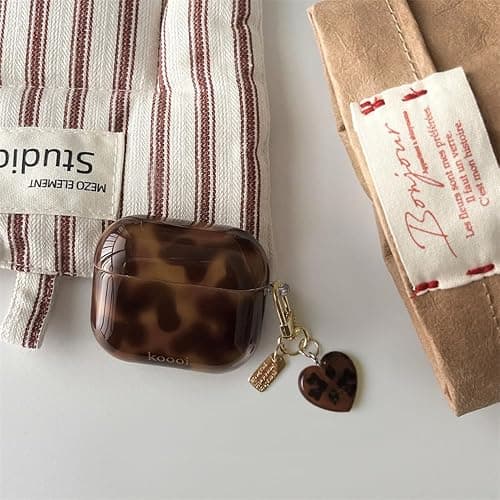 inewateri Compatible for AirPods 4 Case with Cleaner Kit Cute Cool Brown Leopard Cool Amber Tortoise Aesthetics Design Shockproof Love Keychain Cover for Girls Woman for Airpods 4nd(2024)-Amber thumbnail 2