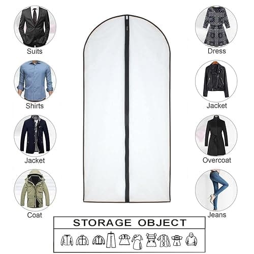 HomeClean Garment Bag (Set of 6) Plastic Garment Bags with Zipper Hanging Clothes Cover Dress Bag for Suits, Coats Closet (24'' x 40'', Black) thumbnail 5