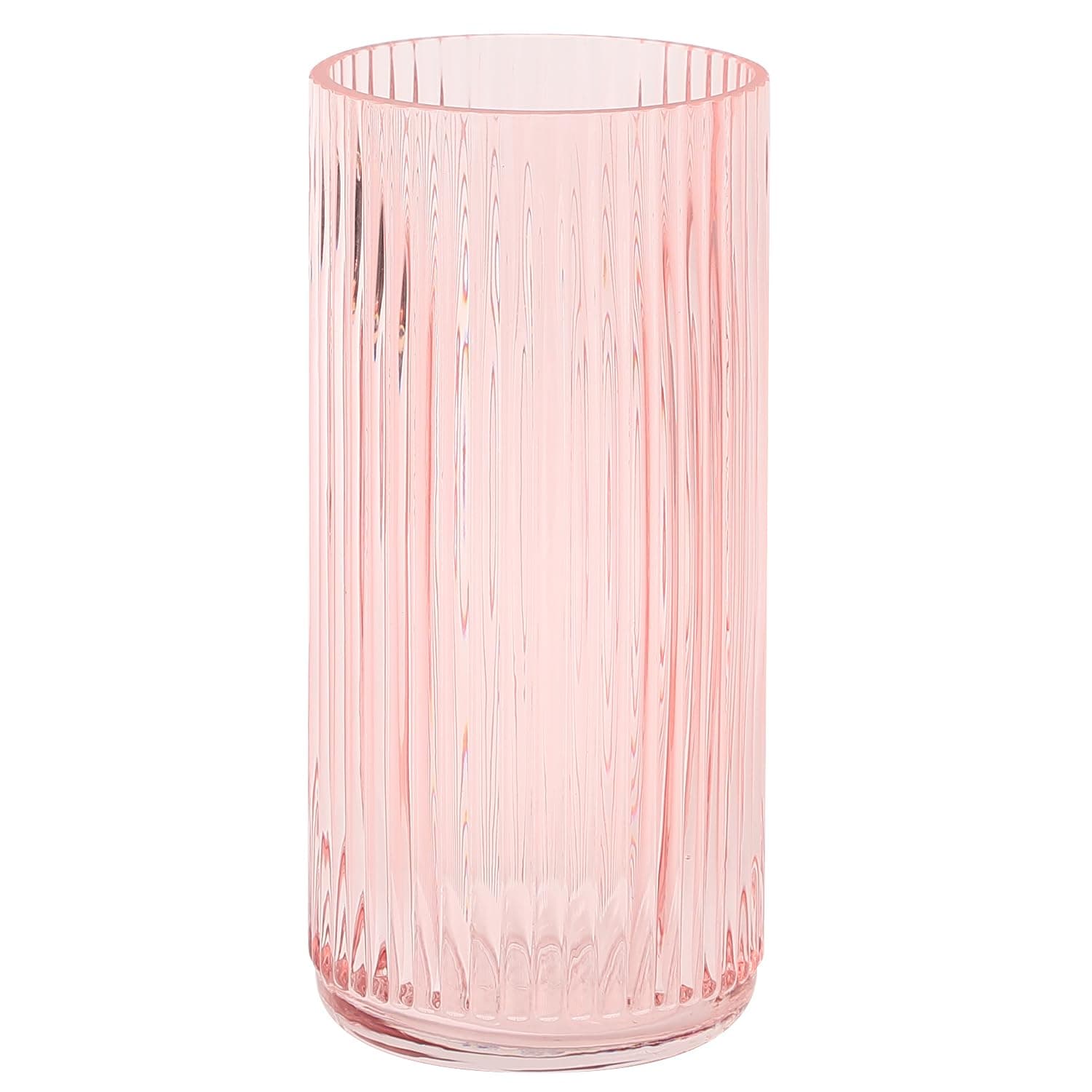 Ribbed Glass Vase, Pink Glass Vases for Flowers, Flower Vases for Bouquets, Modern Ribbed Vase for Bedroom, Living Room, Office, Shelf, 20 cm - Image 1