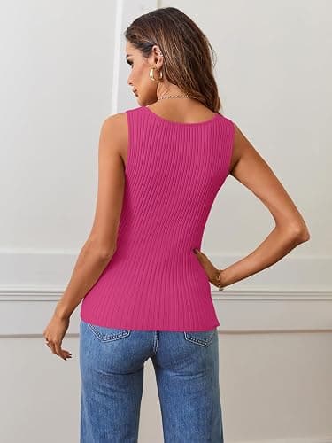MEROKEETY Women's Ribbed Knit Tank Tops 2025 Square Neck Sleeveless Summer Basic Shirts Sweater Vest thumbnail 3