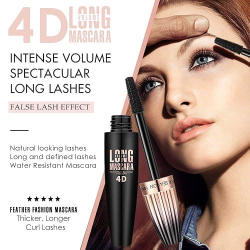 4D Silk Fiber Lash Mascara- Waterproof Mascara Black Volume and Length, Easily to Create Amazing Lashes for Thicker, Long Lasting and Curly Eyelashes thumbnail 3