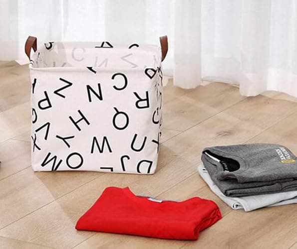 Square Storage Basket Canvas Collapsible Organizer Bins for Book, Nursery, Kid's Toys, Closet & Laundry, Gift Baskets(Letter) - Letter thumbnail 5