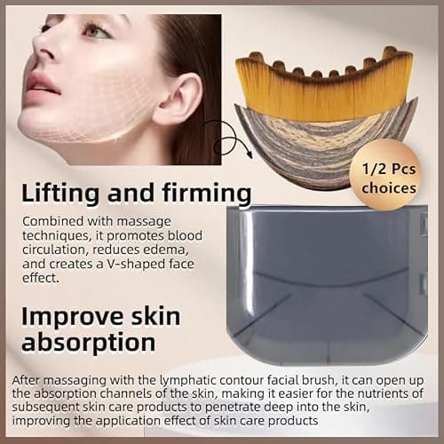 1/2 PCS Lymphatic Contour Face Brush for Sculpting – Anti-Puffiness, Detox & Lift, Improves Skin Glow & Absorption (1 Pcs Contour Face Brush) thumbnail 2