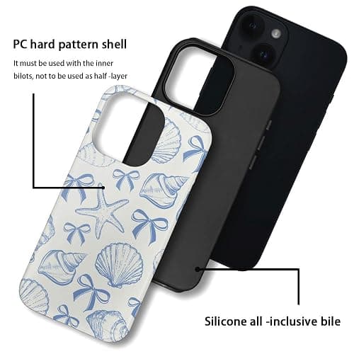 DAIZAG Case Compatible with iPhone 14,Fit Shockproof Cover for Women Girls,Blue Seashell Bow thumbnail 3