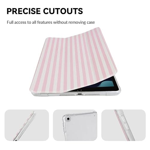 Lovmooful Compatible for iPad 9/8/7 (10.2-Inch,2021/2020/2019 Model,9th/8th/7th Generation) Case with Pencil Holder Cute Striped with Aesthetic Design Soft TPU Trifold Stand Protective-Pink&White thumbnail 6