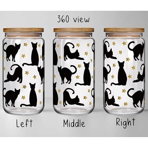 Enanaimg Black Cat 16oz Glass Cup With Lids and Straw Christmas Gifts for Cat Lovers Women Girls, Crazy Cats Lady Cup Gift for Friend Mom Mothers Day Bestie, Graduation Gifts for Friends thumbnail 3