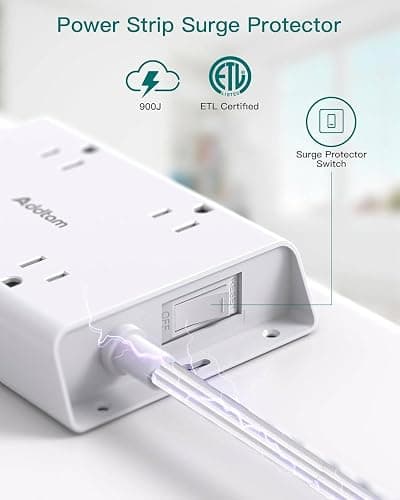 Surge Protector Power Bar, Addtam 5 ft Flat Plug Extension Cord with 4 USB Wall Charger(2 USB C Port), 4 Widely Outlets Desk Charging Station, Home Office and College Dorm Room Essentials thumbnail 5