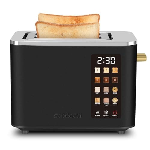 SEEDEEM Toaster 2 Slice, Touch Control Screen, Smart Stainless Toaster, 6 Shade Setting, 6 Bread Selection, Countdown, Removable Crumb Tray, 900W, Matte Black - Image 1