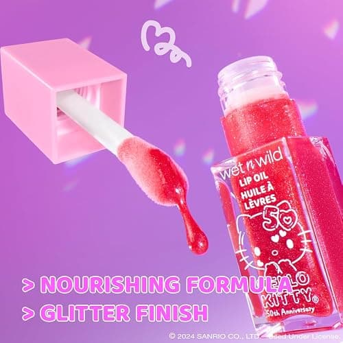wet n wild Hello Kitty Glitter Lip Oil, New 10 Oil Infused Formula, Warm Apple Pie Lightly Scented, Sparkly Bold Colors, Cruelty-Free & Vegan - Purrfect thumbnail 2