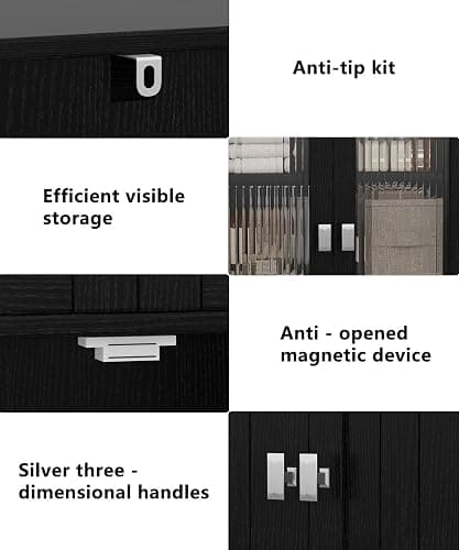 Akxomel 53.1" Tall Bathroom Storage Cabinet with 6 Doors and Adjustable Shlef, Bathroom Organizers and Storage, Linen Cabinet, Cupboard for Living Room, Kitchen, Entryway, Black thumbnail 6