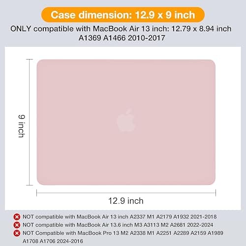 MOSISO Compatible with MacBook Air 13 inch Case (Models: A1369 & A1466, Older Version 2010-2017 Release), Protective Plastic Hard Shell Case & Keyboard Cover & Screen Protector, Rose Quartz - Rose Quartz thumbnail 7