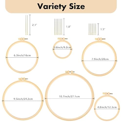 Caydo 6 Pieces Embroidery Hoops 3 Inch to 10 Inch Cross Stitch Hoop Small Embroidery Hoop with 16 Pieces Needles for Embroidery, Punch Needle, Craft Sewing and Ornaments thumbnail 2