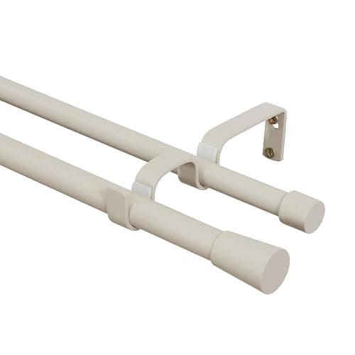 RENA Gardinenstange Vorhangstange - Doppelte Rute - 160 cm 19/16 mm Metall - Komplettes Set- Beige - Image 1