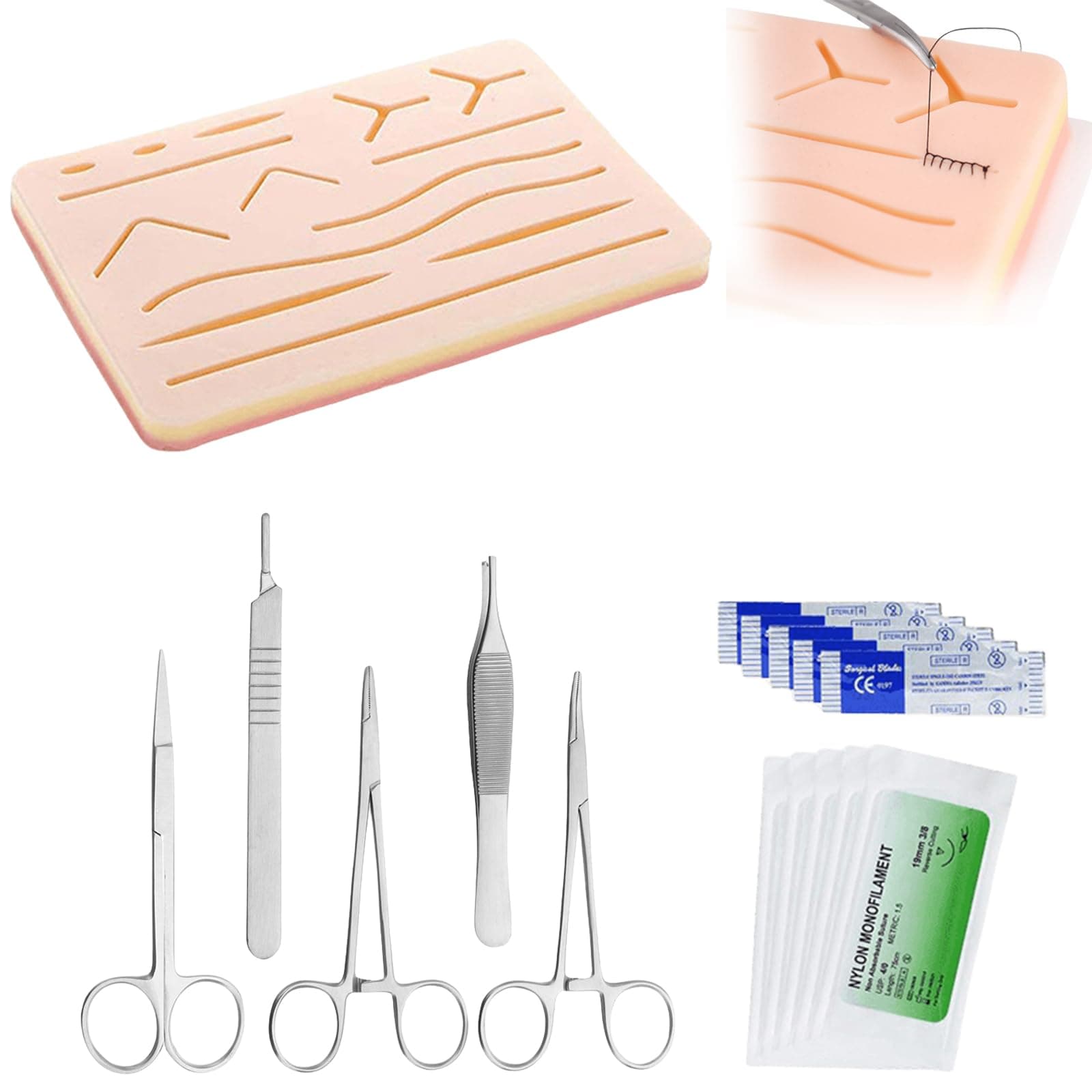 Surgical Sewing Set: Suture Practice Kit, Suture Material for Surgery, Exercise Kit for Wound Suturing, Silicone Sewing Pads with Tool Set, Exercise Kit for Wound Sutures, Exercise Set for thumbnail 7
