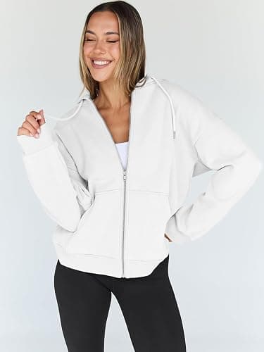 Trendy Queen Womens Zip Up Hoodies Oversized Sweatshirts Fall School Fashion Outfits Casual Jackets 2025 Winter Clothes thumbnail 2