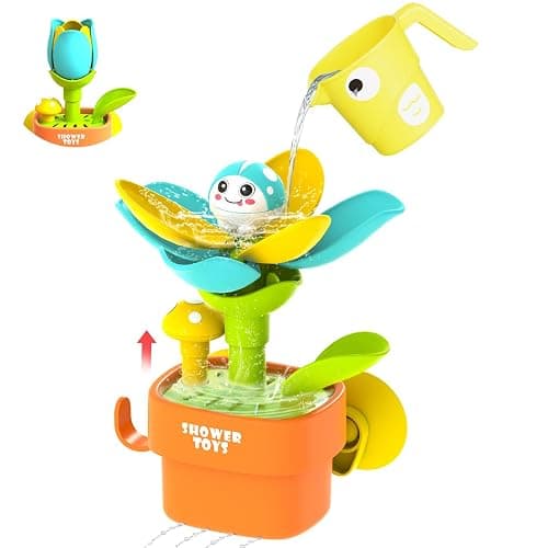 Bath Toys for Kids Ages 1-3: Flower Set with Watering Cup, Toddler Interactive Bath Toys with Strong Suction Cup, Attach to Any Tub or Shower Fun for Bath Time - Great for Boys, Girls Shower Gifts - Image 1