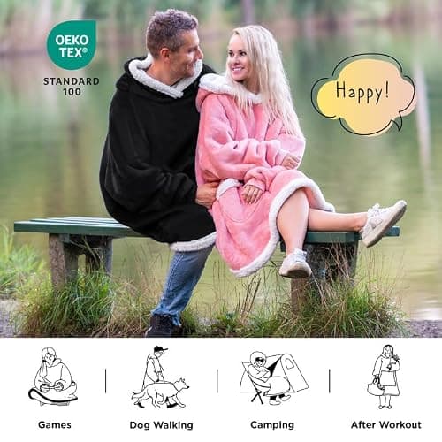 Bedsure Blanket Hoodie, Wearable Blanket for Adults & Kids as Gifts for Women Men, Birthday Gifts for Women Mom Girl Sherpa Oversized Hoodie, Black, Standard thumbnail 5