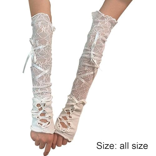 Tsffae Frauen Lolita Jk Spitze Fingerlose Handschuhe Gothic DIY Strapping Sleeve Kleidung Zubehör Elastische Mesh Punk Handschuhe Für Mädchen thumbnail 2
