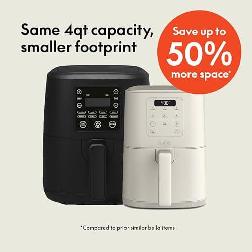 bella 4Qt Slim Air Fryer, Fits-anywhere™ Kitchenware, EverGood™ Ceramic Nonstick Coating, Adjustable Temperature, 6 Preset Cooking Options, 60 Min Auto Shutoff w Audible Tone, 3.3lb Capacity, Oatmilk thumbnail 3