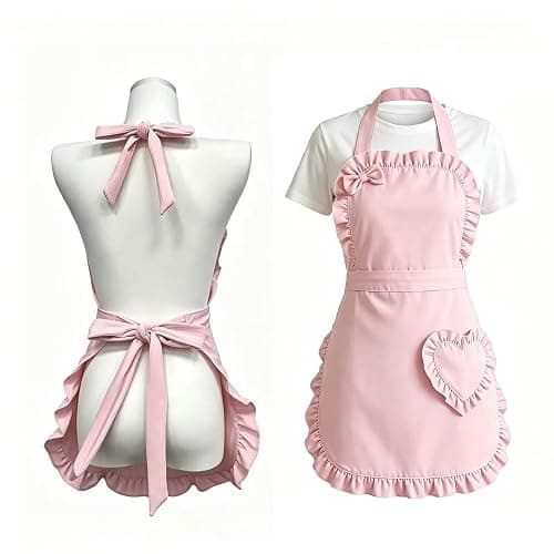 Varedia Custom Aprons for Women with String Embroidery Name and Heart-Shaped Pouch Personalized Pink Aprons for Kitchen, BBQ thumbnail 4