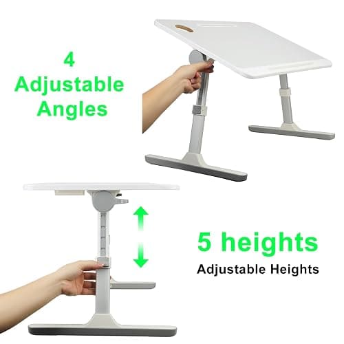 qorkhogr Bureau de lit pour ordinateur portable pour lit, angle de hauteur réglable, bureau portable léger avec pieds pliables, table pliable pour canapé, gris thumbnail 5
