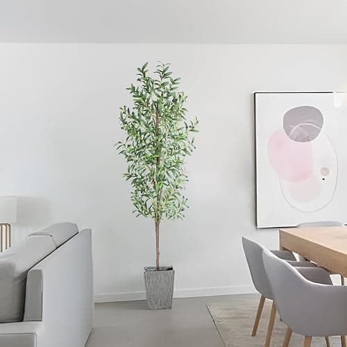 CETRD Artificial Olive Tree, 6FT Tall Faux Olive Trees 72in Outdoor Fake Potted Silk Plant with Trunk and Realistic 648 Leaves and 24 Fruits for Modern Office Home Decor Indoor（1pack） - 1pack - 6ft thumbnail 8