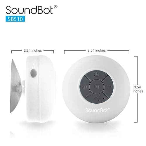 Soundbot® Waterproof Shower Speaker HD Water Resistant Bluetooth Handsfree Portable with Loud Clear Sounds 6+hrs of Playtime, Wireless Suction Cup Small Durable for Outdoors Travel Home SB510 (White) thumbnail 6