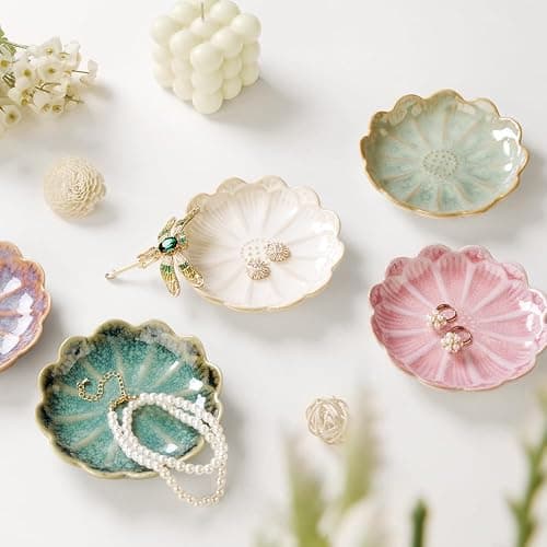 JAMEND CLXP Lotus Ring Holder Dish Small Indoor Ash Tray, Ceramic Dessert Plate Trinket Jewelry Holder Organizing Necklace Earrings for Parents Friends Sister, White. All Jewelries Are NOT Included. thumbnail 5