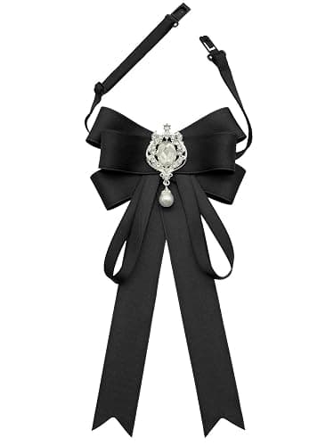 LJBFNN Bow Tie For Women, Pre-Tied Ribbon Tie Adjustable Bowtie with Rhinestone Girl Bow Ties for Collared Blouse Shirt Dress - Image 1