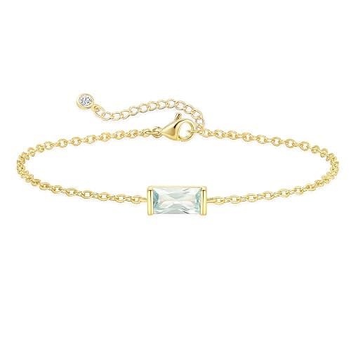 FUNEIA Birthstone Gold Bracelets for Women Non Tarnish Trendy Dainty 14K Gold Plated Bracelet Stack Stackable Blue Green May Emerald Friendship Bracelets Jewelry Gifts for Mom Best Friend - Image 1