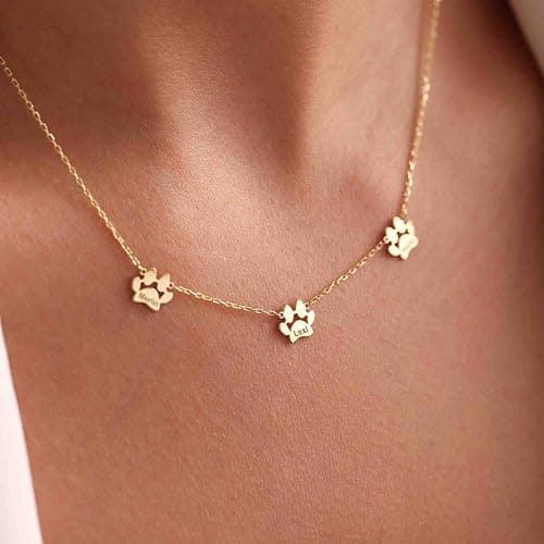 RESVIVI Personalized Cute Dog Cat Paw Name Necklace Forever Love Custom Heart Pendant Pet Name Necklace Gift for Pet Lovers thumbnail 4