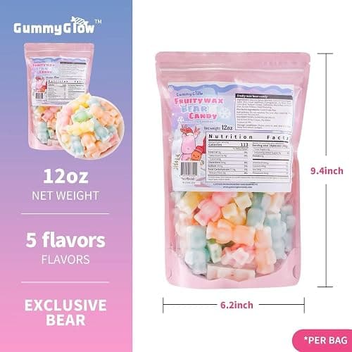 Gummy Glow 12 Oz Fruity Wax Candy, Upgraded Edible Wax Candy Bears - Chewy Retro Sweets with 5 Fruity Flavors, Ideal for ASMR Snacks, Viral TikTok Treats, Novelty Vintage Treats, Parties & Gifts thumbnail 3