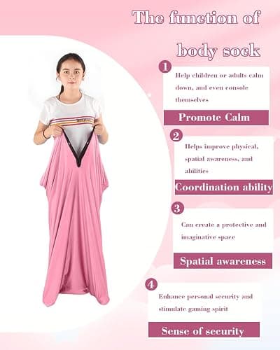 TOPARCHERY Sensory Sox Body Socks ，56" x 27" Full Body Wrap to Relieve Stress Deep Pressure Simulation Body，Good for Height: 52"-61" Large，Pink thumbnail 3