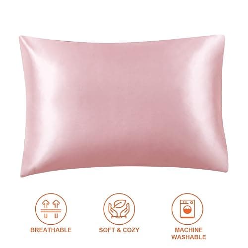EHEYCIGA Satin Pillow Cases 2 Pack Pink, Silky Pillowcases for hair and skin with Envelope Closure, Standard Size, 50x75 cm thumbnail 3
