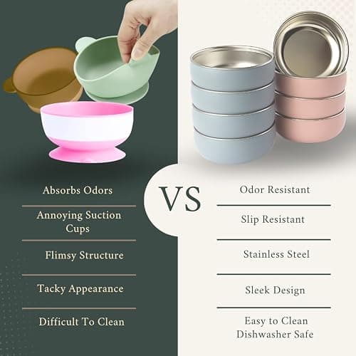 Monkey Proof™ Non-Toxic Stainless Steel Child Bowl 5” with Non-Slip Silicone Shell, (Set of 4 bowls) Unbreakable, Mess Free Feeding for Babies, Toddlers, Kids, BPA free (Garden Party) thumbnail 5