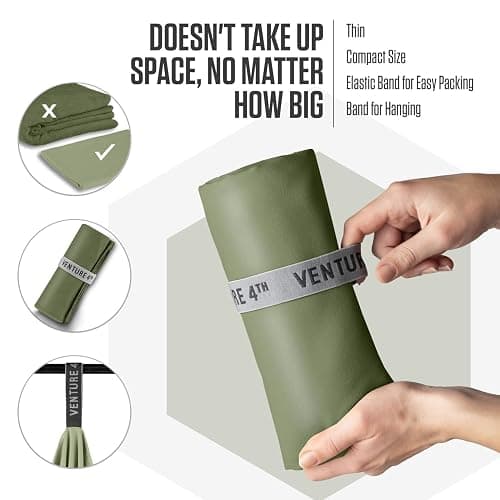 VENTURE 4TH Quick Dry Towel. Microfiber Travel Towel Ideal for Camping, Hiking, Backpacking, Gym. Lightweight & Fast Drying Travel Towels for Body. Compact & Easy to Pack - Army Green Extra Large thumbnail 8