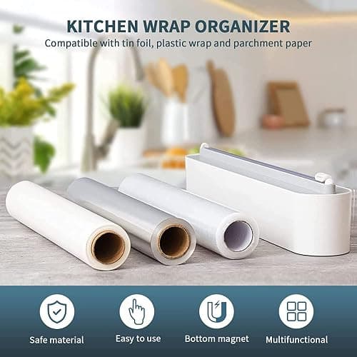 Refillable Magnetic Plastic Wrap Dispenser With Slide Cutter, Sturdy Food Cling Film Cutter, Press and Seal Wrap, 12" x 328' Roll BPA Free thumbnail 5