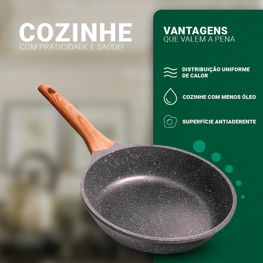 Frigideira Antiaderente de Cerâmica – Premium Ceramic Pan, Cabo de Madeira Ergonômico, Alta Durabilidade, Para Fogão a Gás, Elétrico e Indução - Linha Kydoublen thumbnail 2