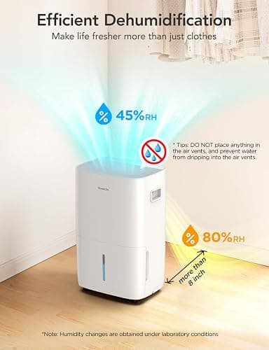 GoveeLife Dehumidifier for Home 4,500 Sq.Ft, 50 to 137 Pint Smart Auto Humidity Control, Drain Hose, 2.0Gal Bucket, Compressor Dehumidifiers for Basement with Auto Shut Off, Bathroom, Bedroom, Garage thumbnail 6