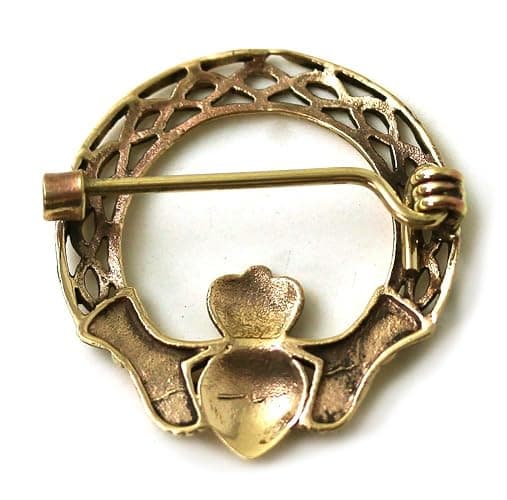 Bronze Norse Irish Claddagh Brooches, Clothes Fasteners - Cloak/Scarf/Shawl Pin, Nordic Vintage Jewelry thumbnail 2