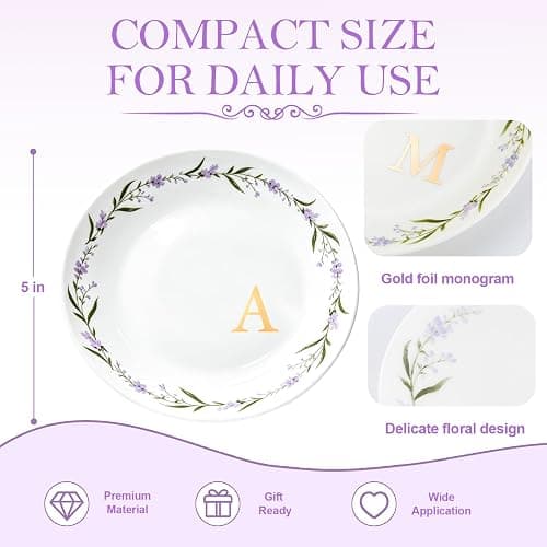 Oenisnld Ceramic Personalized Jewelry Dish Ring Holder Trinket Tray L | Initial Monogram Floral Ring Holder Jewelry Dish Tray Mothers Day Christmas Birthday Gifts for Women Room Decor Aesthetic thumbnail 3