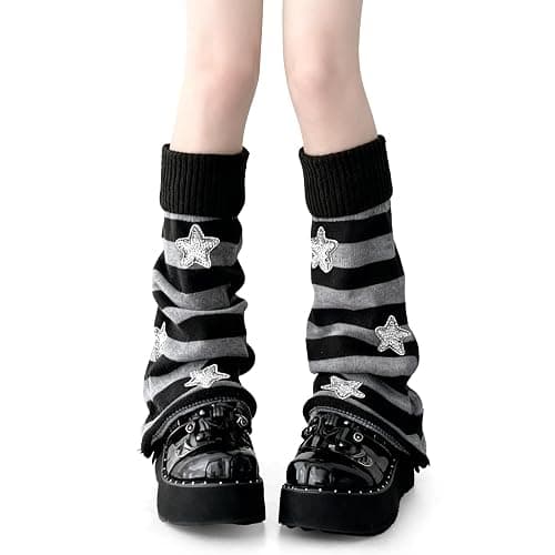 WVD Leg Warmers, Striped Knitted Y2K Leg Warmers Women Winter Thermal Warmer, Goth Harajuku Warm Socks Women Thermal for Autumn JK Boot, Snow Boots and Calf with College Style - Image 1
