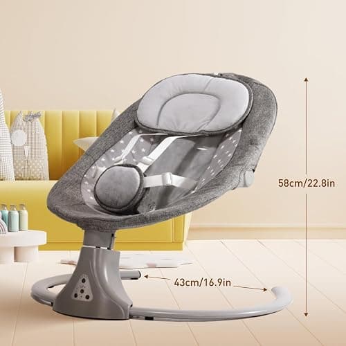 Baby Swing Chair: Baby Bouncer from Birth with Bluetooth Remote Control | Cordless 5-Speed Levels 12 Lullabies & 3 Timers | 3 Adjustable Angles & Electric Rocking Chair for Newborn | Gray thumbnail 2