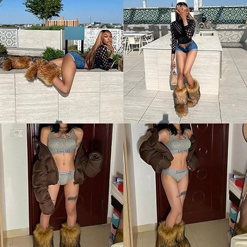 YXCFEWD Fur Boots for Women Winter Fluffy Furry Boots for Girls Flat Heel Snow Boots thumbnail 7