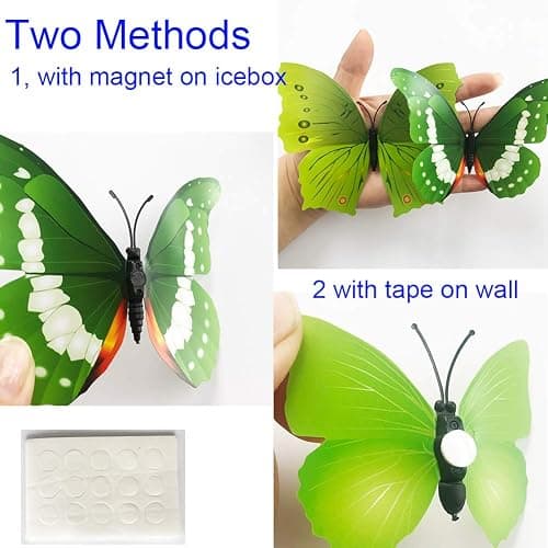 36pcs 3D Colorful Butterfly Wall Stickers DIY Art Decor Crafts for Party Nursery Classroom Offices Kids Girl Boy Baby Bedroom Bathroom Living Room Magnets and Glue Sticker Set1(Green-Single Wing) thumbnail 5