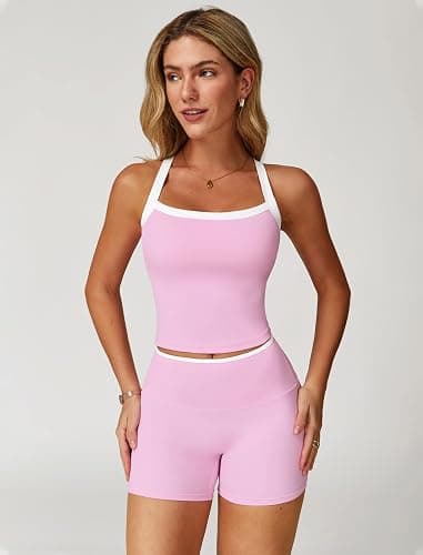 QBGJTD Two Piece Workout Sets For Women Tank Top Matching High Waist Booty Lifting Shorts Gym Yoga Active Wear Outfits thumbnail 2