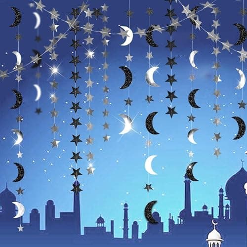 Cheerland Black Silver Moon Decoration Star and Gothic Halloween Decor Garland for Twilight Birthday New Year Eve Party Grunge Star Banner Celestial Wedding Baby Shower Ramadan Eid Mubarak Summerween thumbnail 7