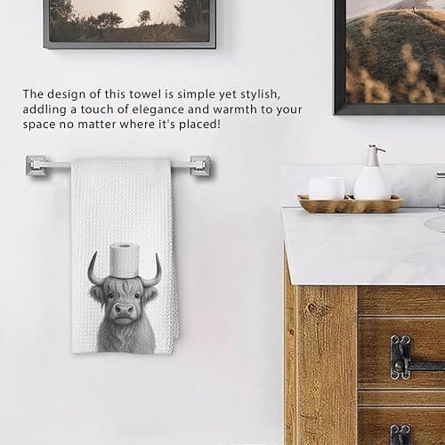 Threegoat Funny Cute Highland Cow Hand Towels for Bathroom,1 PCS Cow Decor Farmhouse Kitchen Towels,Animal Decorative Towels for Western Country,pet Gifts for Women, Pet Owners Housewarming - B02 thumbnail 5
