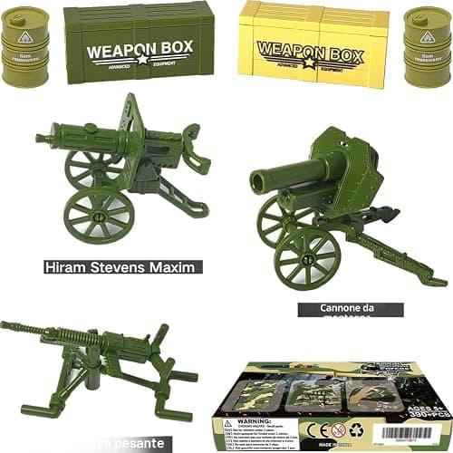 Nicolababe 390 Pezzi Set Armi Militari Giocattoli Mattoncini Equipaggiamento Soldato, Elmetto Mimetizzato, Gilet Tattico, Scudi, Mitragliatrice Gatling, Compatibile con le Principali Minifigure thumbnail 7