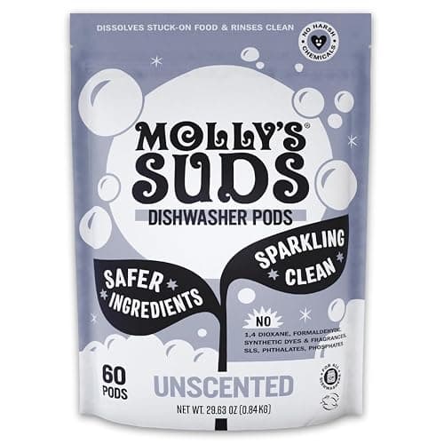Molly's Suds Dishwasher Pods | Clean Dishwasher Detergent, Cuts Grease & Rinses Clean (Residue-Free) for Sparkling Dishes | 60 Auto-Release Tabs (Unscented) - Image 1